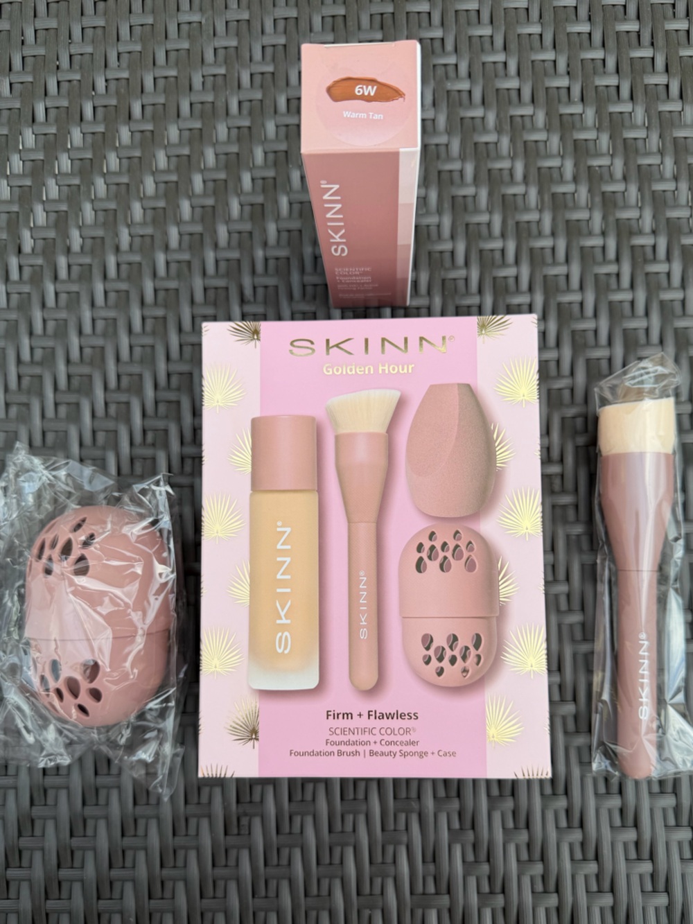 SKINN 6W Warm Tan Foundation, Brush, Sponge & Case Set